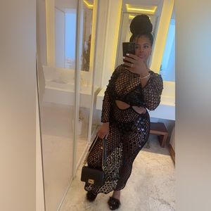 Black disc sequin coverup dress